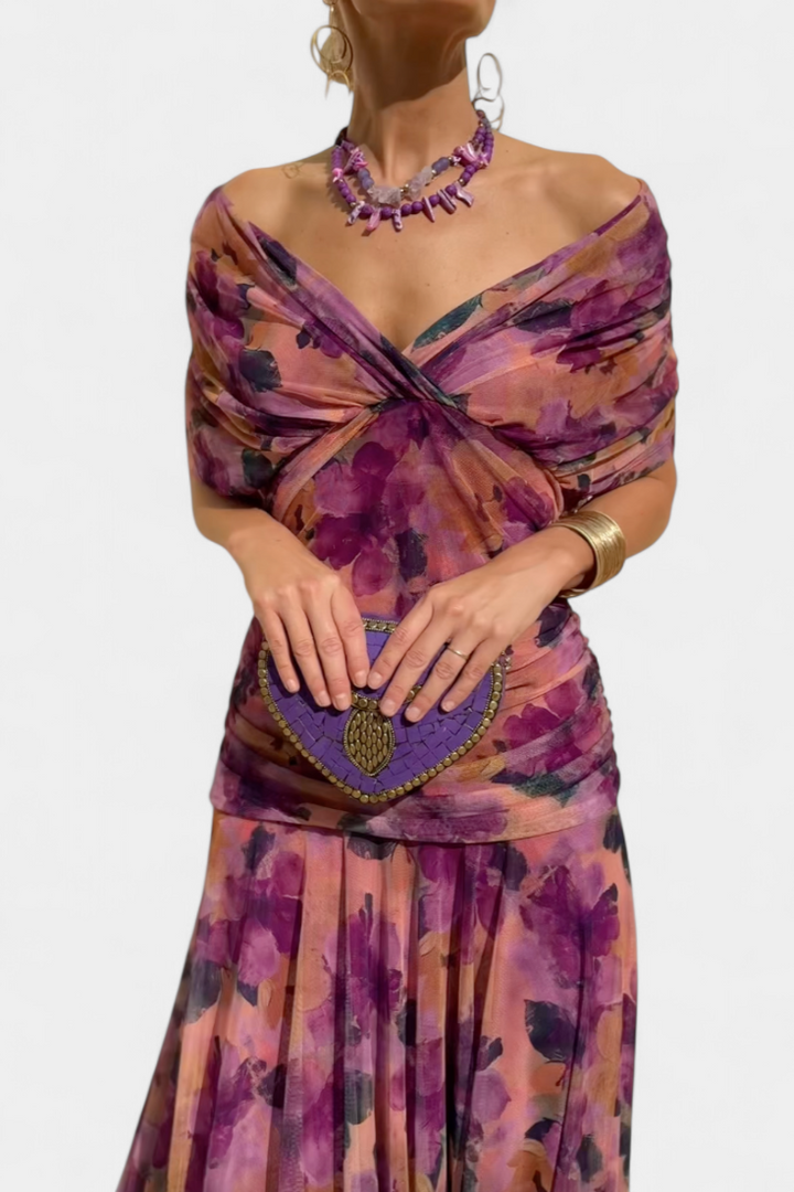 ABIGAIL | LONG FLORAL V-NECK DRESS